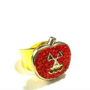 Halloween Pumpkin Gold Metal And Orange Adjustable Ring One Size